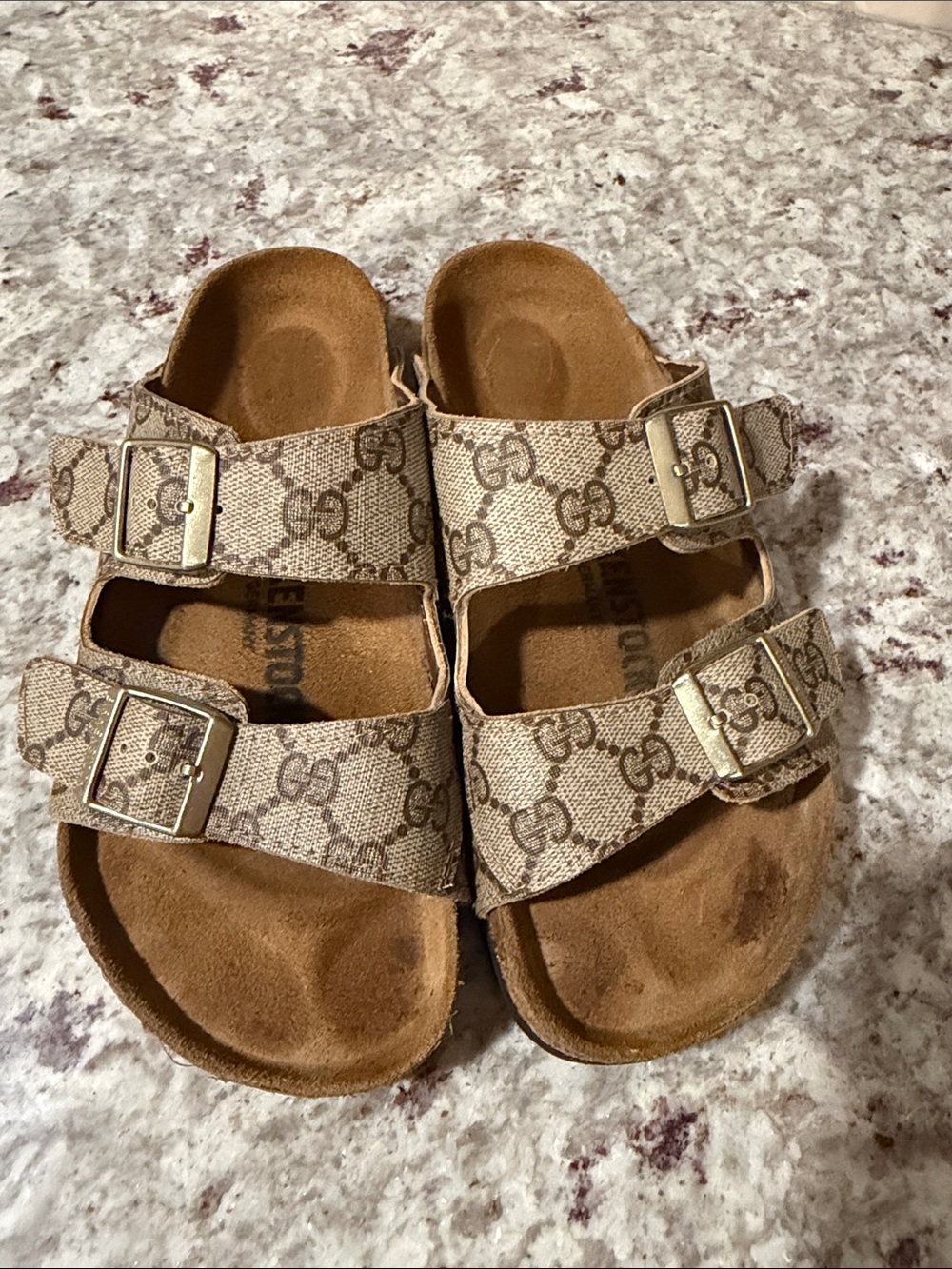 Birkenstock Kids Double-Buckle Sandals in Beige Monogram